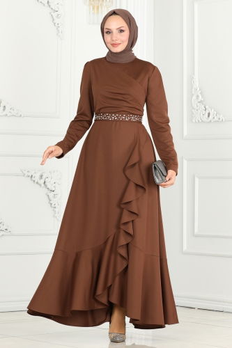 moda selvim EVENING DRESS 3017KTR750 Brown - Thumbnail