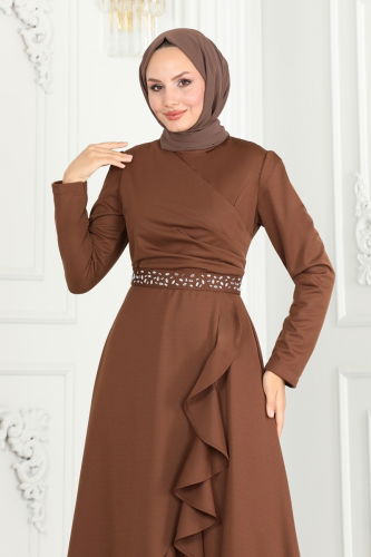 moda selvim Evening Dress 3017KTR750 Brown - Thumbnail