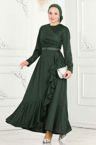 moda selvim EVENING DRESS 3017KTR750 Emerald - Thumbnail