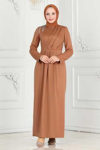 moda selvim Evening Dress 3018KTR750 Tan - Thumbnail