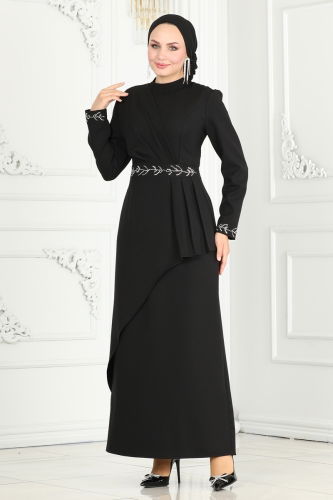 moda selvim Evening Dress 3020KTR750 Black - Thumbnail