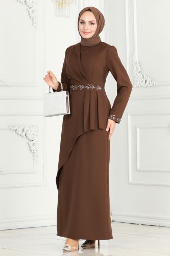 moda selvim Evening Dress 3020KTR750 Brown - Thumbnail