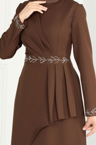 moda selvim Evening Dress 3020KTR750 Brown - Thumbnail