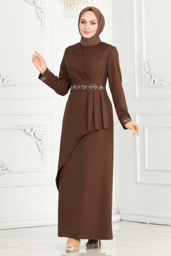 moda selvim EVENING DRESS 3020KTR750 Brown - Thumbnail