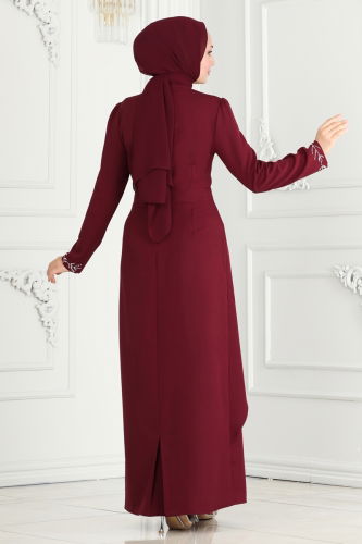 moda selvim EVENING DRESS 3020KTR750 Burgundy - Thumbnail