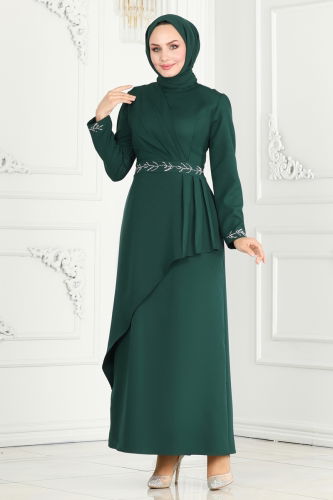 moda selvim EVENING DRESS 3020KTR750 Emerald - Thumbnail