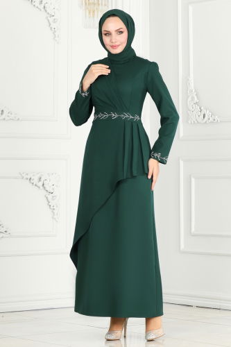 moda selvim EVENING DRESS 3020KTR750 Emerald - Thumbnail