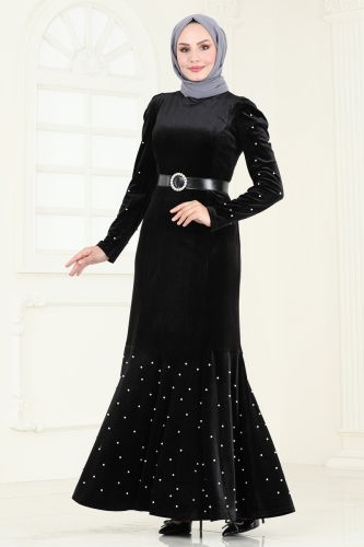 moda selvim Evening Dress 3715D170 Black - Thumbnail