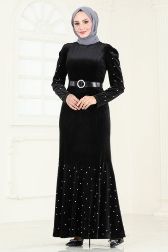 moda selvim Evening Dress 3715D170 Black - Thumbnail