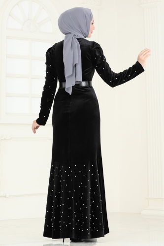 moda selvim Evening Dress 3715D170 Black - Thumbnail