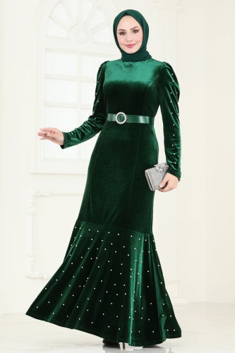 moda selvim Evening Dress 3715D170 Emerald - Thumbnail