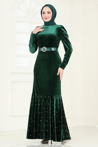 moda selvim Evening Dress 3715D170 Emerald - Thumbnail