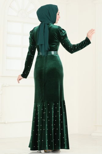 moda selvim Evening Dress 3715D170 Emerald - Thumbnail