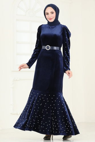 moda selvim Evening Dress 3715D170 Navy Blue - Thumbnail