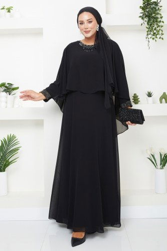 moda selvim فستان سهرة أسود 3884SRH861 - Thumbnail