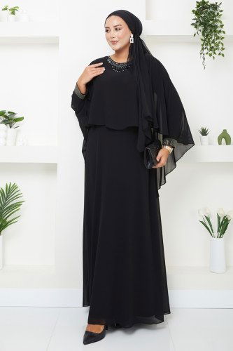 moda selvim فستان سهرة أسود 3884SRH861 - Thumbnail