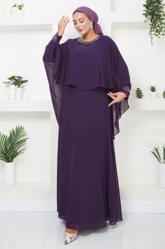 moda selvim Evening Dress 3884SRH861 Purple - Thumbnail