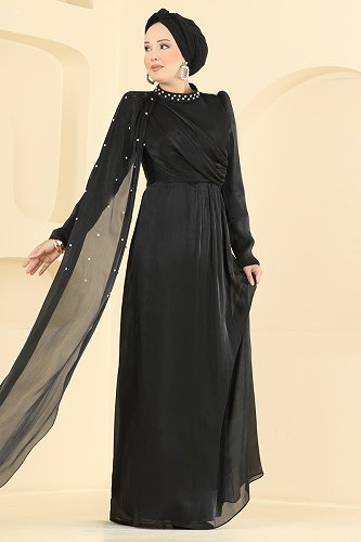 moda selvim فستان سهرة أسود 4012ARL1089 - Thumbnail
