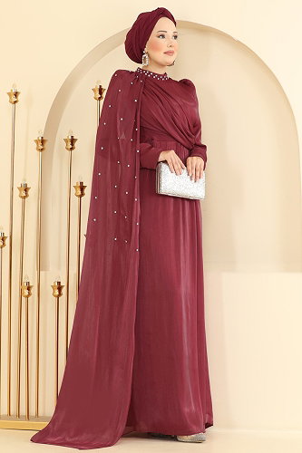 moda selvim فستان سهرة خمري 4012ARL1089 - Thumbnail