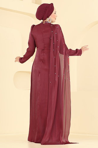 moda selvim فستان سهرة خمري 4012ARL1089 - Thumbnail