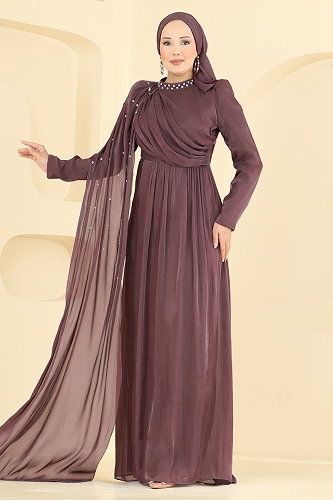 moda selvim Evening Dress 4012ARL1089 Dark Rose Dusky - Thumbnail
