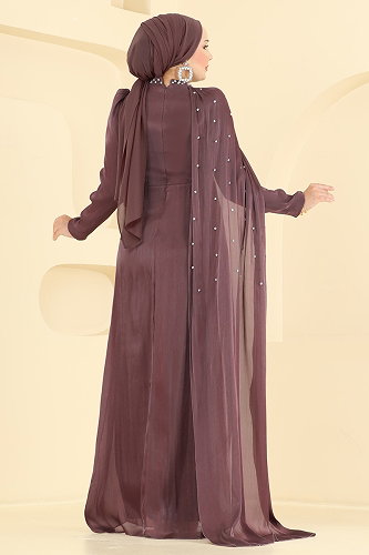moda selvim Evening Dress 4012ARL1089 Dark Rose Dusky - Thumbnail