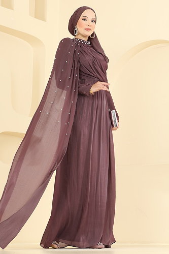 moda selvim فستان سهرة وردي غامق 4012ARL1089 - Thumbnail