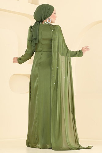 moda selvim فستان سهرة اخضر عفني 4012ARL1089 - Thumbnail