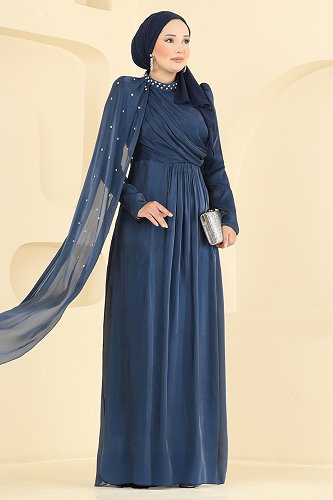 moda selvim فستان سهرة كحلي 4012ARL1089 - Thumbnail