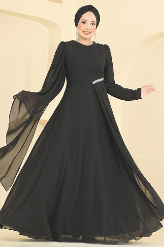 moda selvim فستان سهرة أسود 4016ARL1089 - Thumbnail