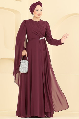 moda selvim فستان سهرة خمري 4016ARL1089 - Thumbnail