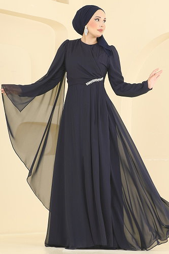 moda selvim فستان سهرة كحلي 4016ARL1089 - Thumbnail