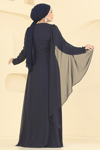 moda selvim فستان سهرة كحلي 4016ARL1089 - Thumbnail