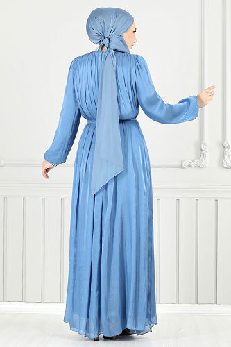 moda selvim Evening Dress 4023YGS898-M Blue - Thumbnail