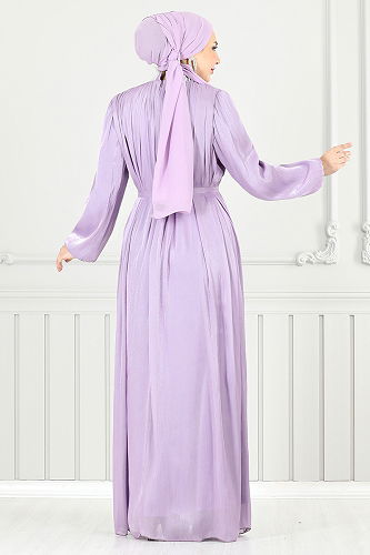 moda selvim فستان سهرة ليلكي 4023YGS898-M - Thumbnail