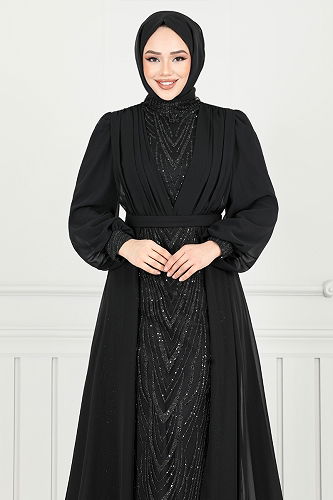 moda selvim Evening Dress 4026YGS898-M Black - Thumbnail