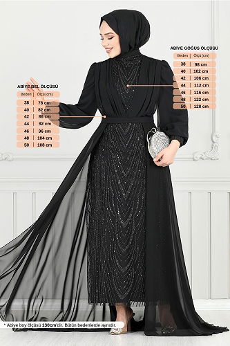 moda selvim فستان سهرة أسود 4026YGS898-M - Thumbnail