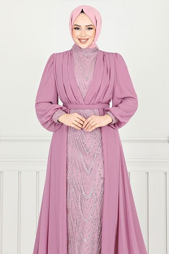 moda selvim Evening Dress 4026YGS898-M Dark Rose Dusky - Thumbnail