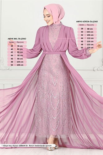 moda selvim فستان سهرة وردي غامق 4026YGS898-M - Thumbnail