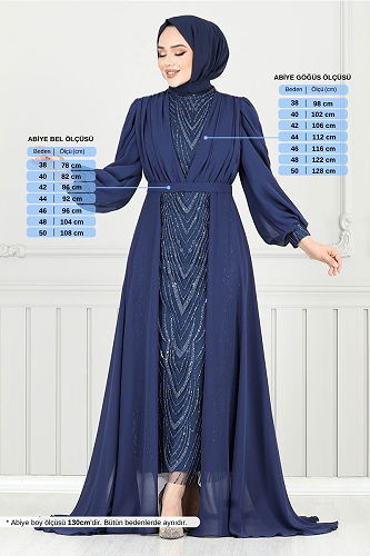 moda selvim Evening Dress 4026YGS898-M Navy Blue - Thumbnail