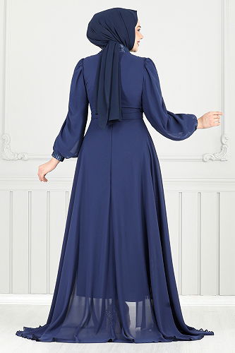 moda selvim Evening Dress 4026YGS898-M Navy Blue - Thumbnail