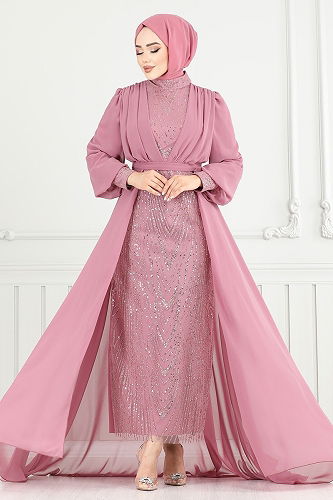 moda selvim Evening Dress 4026YGS898-M Powder - Thumbnail