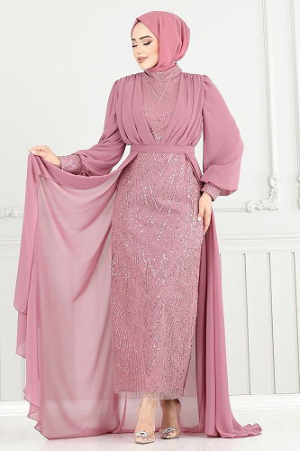 moda selvim Evening Dress 4026YGS898-M Powder - Thumbnail