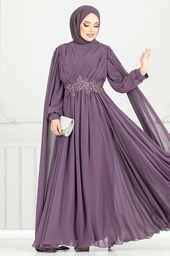 moda selvim Evening Dress 4027YGS898-M Dark Lilac - Thumbnail