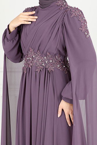 moda selvim Evening Dress 4027YGS898-M Dark Lilac - Thumbnail