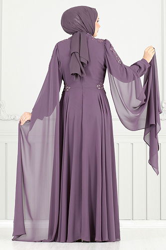 moda selvim Evening Dress 4027YGS898-M Dark Lilac - Thumbnail