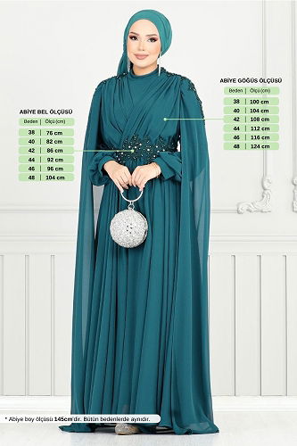 moda selvim Evening Dress 4027YGS898-M Petroleum - Thumbnail