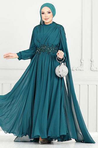 moda selvim Evening Dress 4027YGS898-M Petroleum - Thumbnail