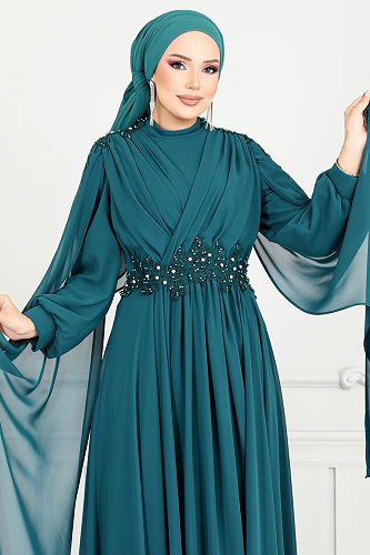 moda selvim Evening Dress 4027YGS898-M Petroleum - Thumbnail