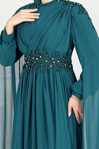 moda selvim Evening Dress 4027YGS898-M Petroleum - Thumbnail